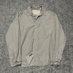 Guess Los Angeles Striped Pearl Snap Button Up Shirt Grey White Mens XL